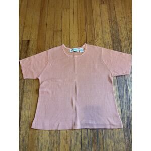 Orvis Shirt Womens Medium Pink 100% Silk Ribbed Knit Short Sleeve Crewneck